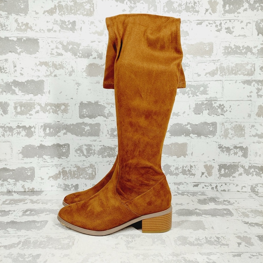 NEW New York & Company Women's Rana Brown Block Heel Over The Knee Boots D750